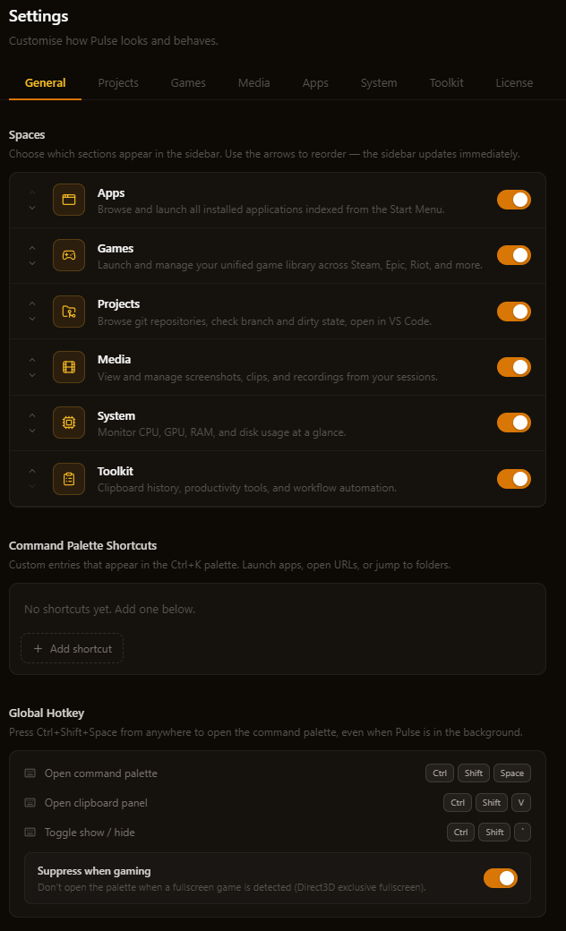 Settings and customization